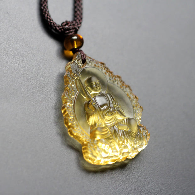 Buddha Stones Ksitigarbha Buddha Liuli Crystal Serenity Amulet Necklace Pendant Necklaces & Pendants BS Ivory Ksitigarbha