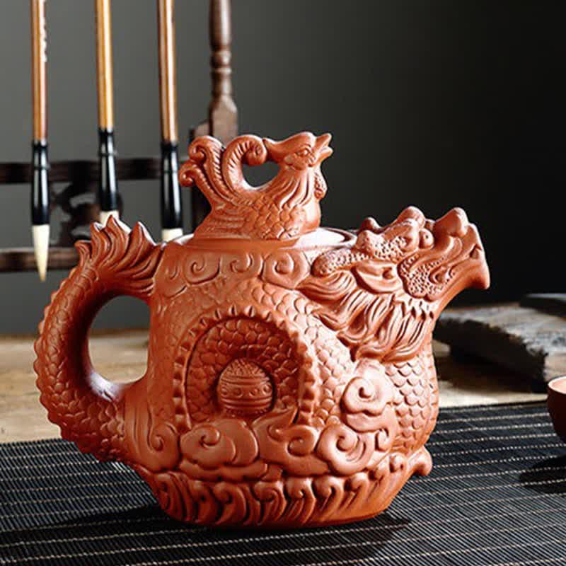 Buddha Stones Vintage Dragon Phoenix Ceramic Teapot – buddhastoneshop