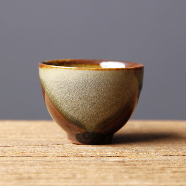 Buddha Stones Vintage Brown Beige Kiln Change Ceramic Teacup Kung Fu Tea Cup Bowl