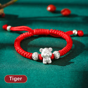 Buddha Stones 999 Sterling Silver Chinese Zodiac Red Rope Luck Handcrafted Kids Bracelet Bracelet BS Tiger(Bracelet Size 12+4cm)