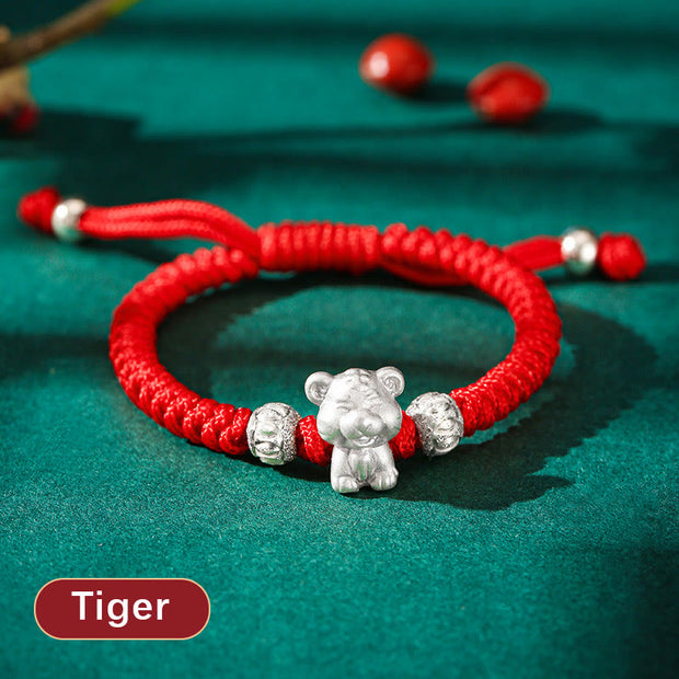 Buddha Stones 999 Sterling Silver Chinese Zodiac Red Rope Luck Handcrafted Kids Bracelet