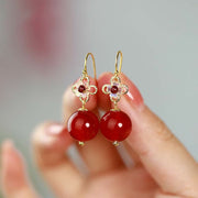 Buddha Stones 925 Sterling Silver Red Agate Flower Beaded Confidence Earrings Earrings BS 6