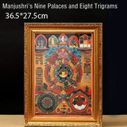 Buddha Stones Tibetan Framed Thangka Painting Blessing Decoration Decorations BS Manjushri's Nine Palaces and Eight Trigrams