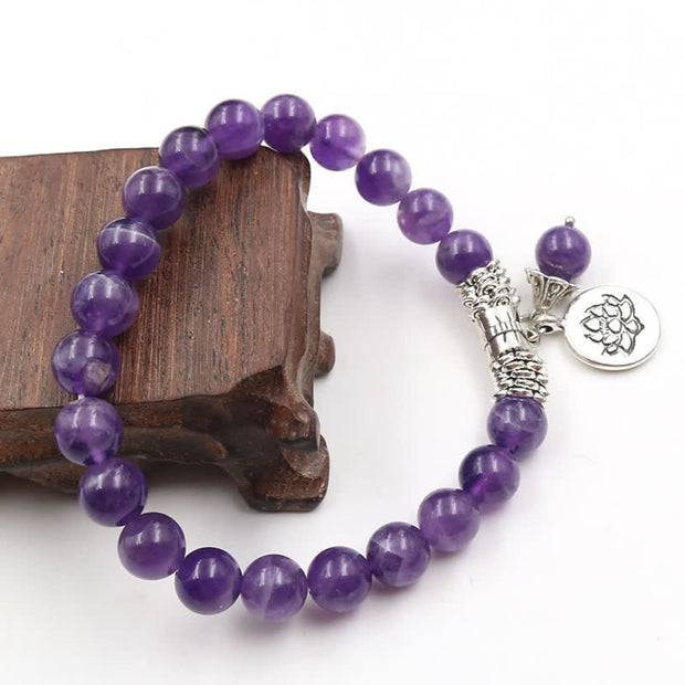 Buddha Stones Amethyst Crystal Lotus Healing Balance Bracelet Bracelet BS 3