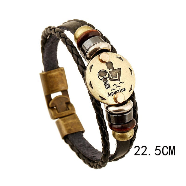 12 Constellations of the Zodiac Hematite Leather Charm Bracelet (Extra 30% Off | USE CODE: FS30) Bracelet BS 14