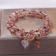 Buddha Stones Natural Strawberry Quartz Love Healing Maple Leaf Charm Double Wrap Bracelet Bracelet BS 1