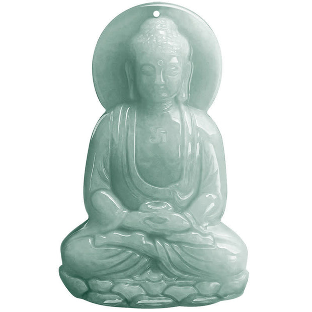 Buddha Stones Amitabha Buddha Jade Amulet Compassion String Necklace Necklaces & Pendants BS 17