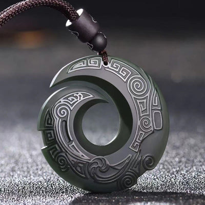 Buddha Stones One's Luck Improves Design Patern Hetian Cyan Jade Peace Buckle Luck Necklace Pendant