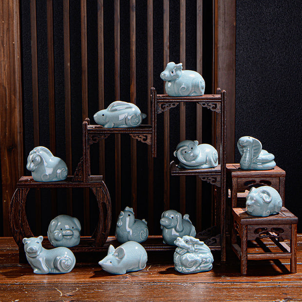 Buddha Stones Chinese Zodiac Wealth Ceramic Tea Pet Home Figurine Decoration Decorations BS 1
