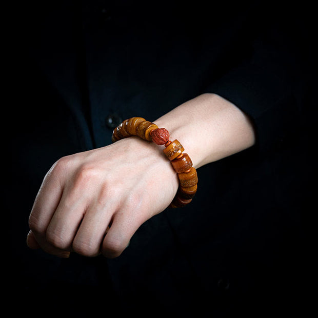 Buddha Stones Tibetan Natural Camel Bone Amber Red Agate Turquoise Protection Luck Bracelet Bracelet BS 7
