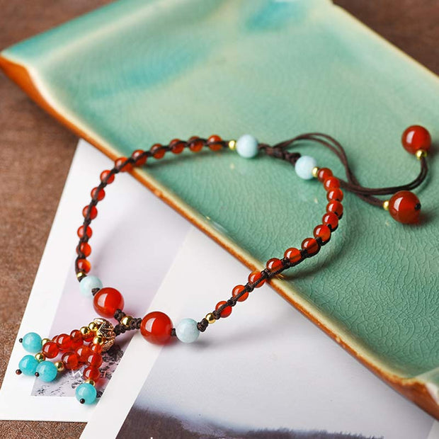 Buddha Stones Red Agate Amazonite Crystal Confidence Charm Anklet