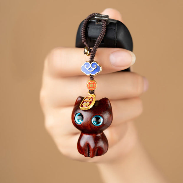 FREE Today: Protect From Negative Red Sandalwood Ebony Wood Cat Key Chain Hanging Decoration