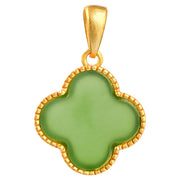 Buddha Stones 925 Sterling Silver Natural Hetian Jade Luck Four Leaf Clover Necklace Pendant Necklaces & Pendants BS 8