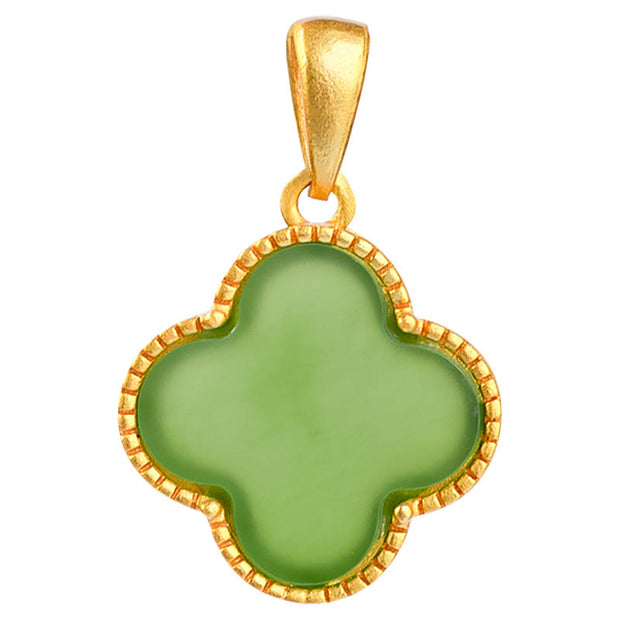 Buddha Stones 925 Sterling Silver Natural Hetian Jade Luck Four Leaf Clover Necklace Pendant Necklaces & Pendants BS 8