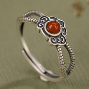 Buddha Stones 925 Sterling Silver Red Agate Bead Logical Thinking Ring