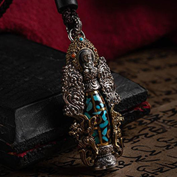 Buddha Stones Tibetan Nine-Eye Dzi Bead Turquoise Buddha Wealth Rotation Necklace Necklaces & Pendants BS 5