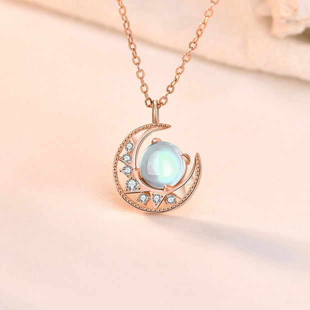 Buddha Stones 925 Sterling Silver Moonstone Moon Pattern Love Necklace Pendant Necklaces & Pendants BS 4