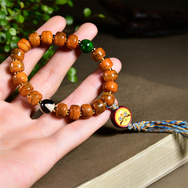 Buddha Stones Tibetan Yak Bone Thangka Balance Strength Tassel Bracelet