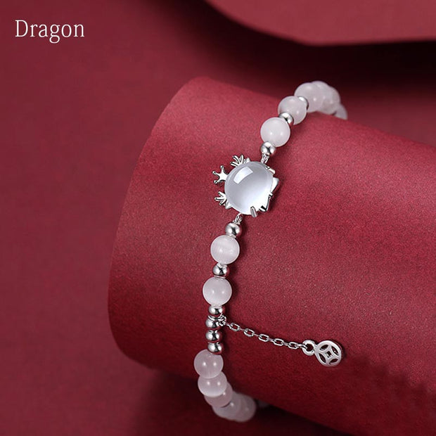 Buddha Stones 925 Sterling Silver Year of the Dragon Chinese Zodiac Natural Cat's Eye Chalcedony Copper Coin Success Bracelet Bracelet BS 4