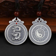 Buddha Stones 999 Sterling Silver Chinese Zodiac Yin Yang Balance Necklace Pendant Necklaces & Pendants BS Dragon