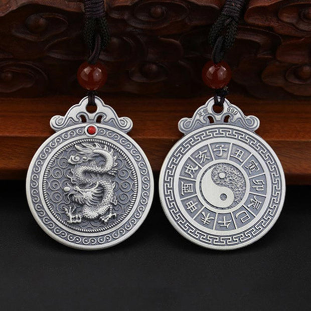 Buddha Stones 999 Sterling Silver Chinese Zodiac Yin Yang Balance Necklace Pendant Necklaces & Pendants BS Dragon