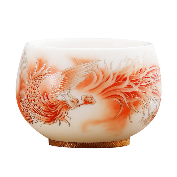 Buddha Stones Phoenix White Porcelain Ceramic Teacup Kung Fu Tea Cup
