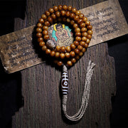 Buddha Stones Tibet 108 Mala Beads Yak Bone Three-eyed Dzi Bead Keep Away Evil Spirits Bracelet Mala Bracelet BS 16