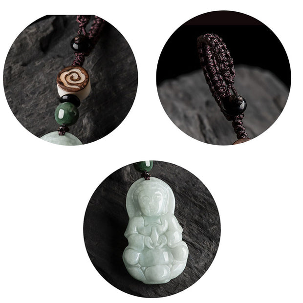 Buddha Stones Laughing Buddha Avalokitesvara Jade Blessing Car Keychain String Decoration Decorations BS 8
