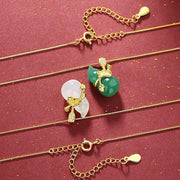 Buddha Stones Cyan Jade Gourd Lotus Leaf Abundance Pendant Necklace Necklaces & Pendants BS 3
