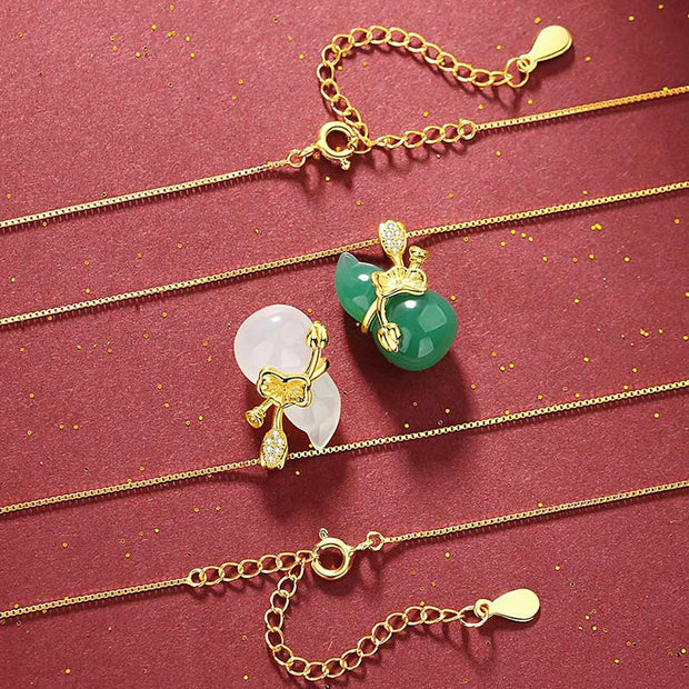 Buddha Stones Cyan Jade Gourd Lotus Leaf Abundance Pendant Necklace Necklaces & Pendants BS 3