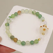 Buddha Stones Green Agate Sun Stone Cat's Eye Bodhi Seed Cat Paw Support Bracelet