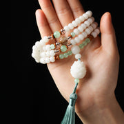 Buddha Stones White Bodhi Seed Mala 108 Beads Protection Bracelet Bracelet BS 3