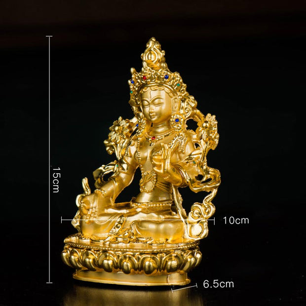 Buddha Stones Bodhisattva White Tara Hope Protection Gold Plated Statue Decoration Decorations BS 11
