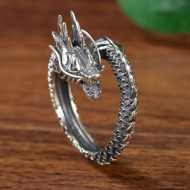 Buddha Stones 925 Sterling Silver Vintage Dragon Success Protection Strength Adjustable Ring Ring BS 1