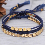 Buddhastoneshop 3 PCS Tibetan Copper Beads Healing Protection Luck Bracelet Set
