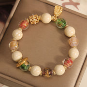 Buddha Stones Tibetan Multicolored Liuli Glass Bead Buddha Lotus Charm Enlightenment Bracelet Bracelet BS 2