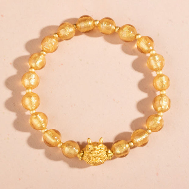 Buddha Stones Year of the Dragon Gold Foil Liuli Glass Bead Luck Bracelet Bracelet BS Gold Liuli Glass Bead(Wrist Circumference 14-16cm)