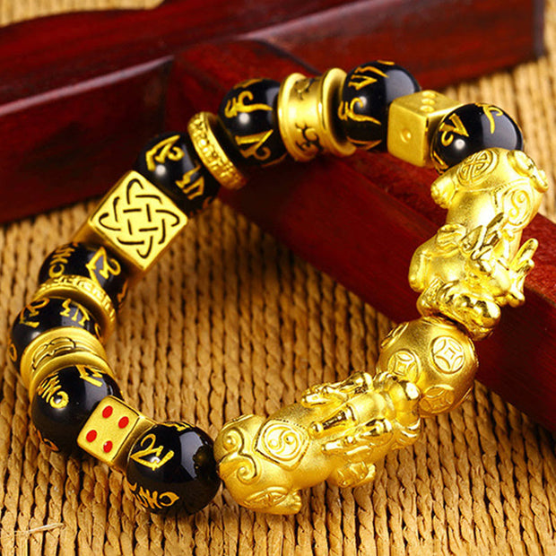 Buddha Stones FengShui Obsidian PiXiu Wealth Bracelet Bracelet BS main