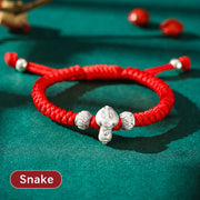 Buddha Stones 999 Sterling Silver Chinese Zodiac Red Rope Luck Handcrafted Kids Bracelet Bracelet BS Snake(Bracelet Size 12+4cm)