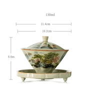 Buddha Stones Pine Mountain Forest Landscape Ceramic Gaiwan Sancai Teacup Kung Fu Tea Cup And Saucer With Lid