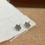 Buddha Stones Tibetan 925 Sterling Silver Om Mani Padme Hum Flower Pattern Peace Stud Earrings