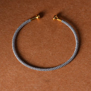 Buddha Stones Simple Design Handmade Luck Braid String Cuff Bracelet Bracelet BS Gray