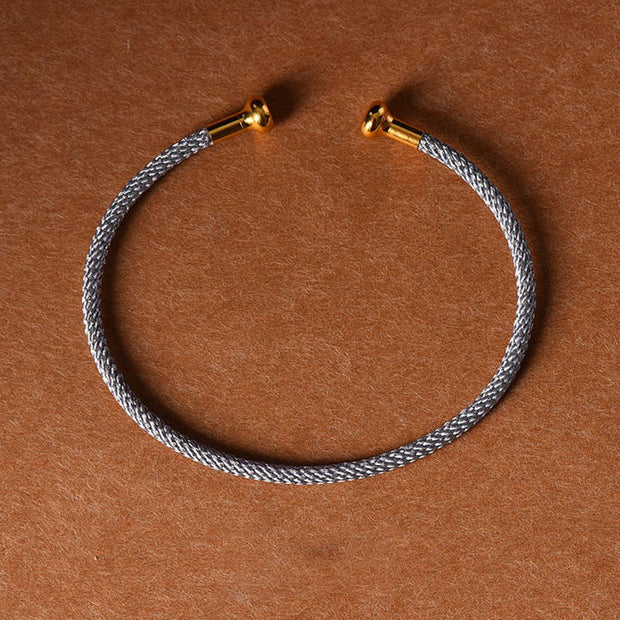 Buddha Stones Simple Design Handmade Luck Braid String Cuff Bracelet Bracelet BS Gray