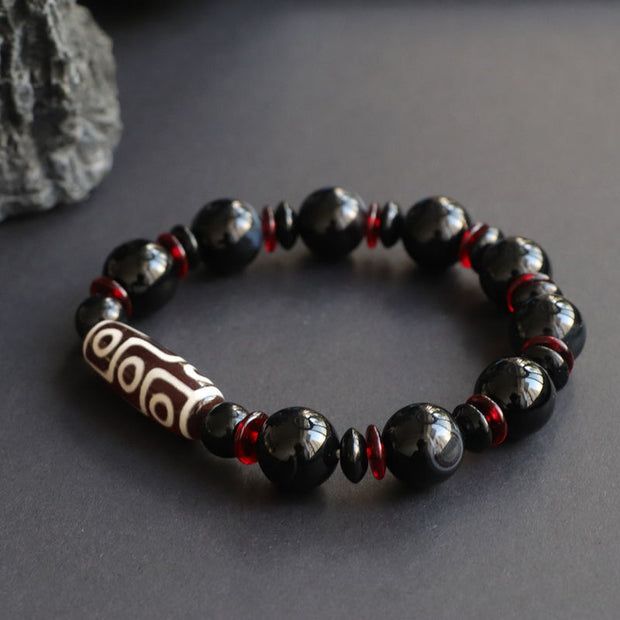 Buddha Stones Black Onyx Nine-Eye Dzi Bead Wealth Protection Bracelet Bracelet BS 5