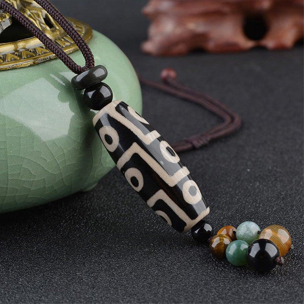 Buddha Stones Nine-Eye Dzi Bead Wealth Protection Necklace Necklaces & Pendants BS 2