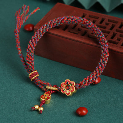 Buddha Stones Handmade Colorful Gourd Flower Protection Braided String Bracelet