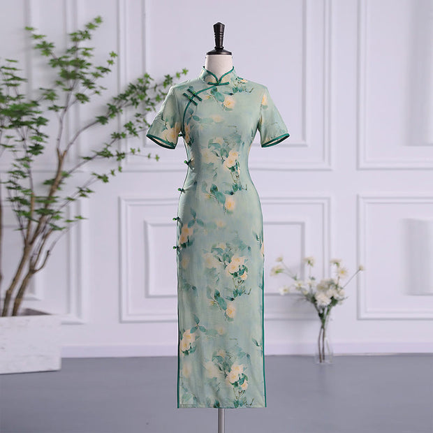 Buddha Stones Vintage Floral Print Qipao Dress Women's Cheongsam Dress