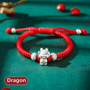 Buddha Stones 999 Sterling Silver Chinese Zodiac Red Rope Luck Handcrafted Kids Bracelet Bracelet BS Dragon(Bracelet Size 12+4cm)