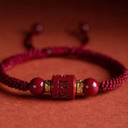 Buddha Stones Tibet Cinnabar Om Mani Padme Hum Engraved Blessing Braided Bracelet Bracelet BS 2