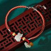 Buddha Stones Chinese Zodiac Jade Prosperity Red String Bracelet Anklet Bracelet BS Rabbit(Bracelet/Anklet Size 19.5+4cm)